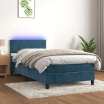Κρεβάτι Boxspring με Στρώμα & LED Σκ. Μπλε 90x190 εκ. Βελούδινο Μπλε 3134259