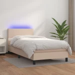 Κρεβάτι Boxspring Στρώμα&LED Καπουτσίνο 100x200 εκ. Συνθ. Δέρμα Καφέ 3134092