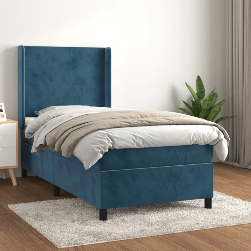 Κρεβάτι Boxspring με Στρώμα Σκούρο Μπλε 90x190 εκ. Βελούδινο Μπλε 3132535