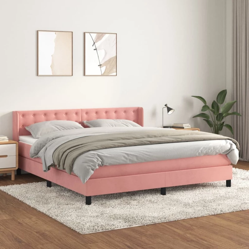 Κρεβάτι Boxspring με Στρώμα Ροζ 180x200 εκ. Βελούδινο Ροζ 3131218