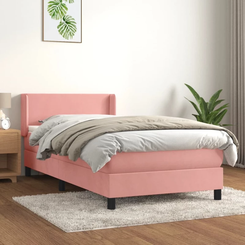Κρεβάτι Boxspring με Στρώμα Ροζ 80 x 200 εκ. Βελούδινο Ροζ 3130810