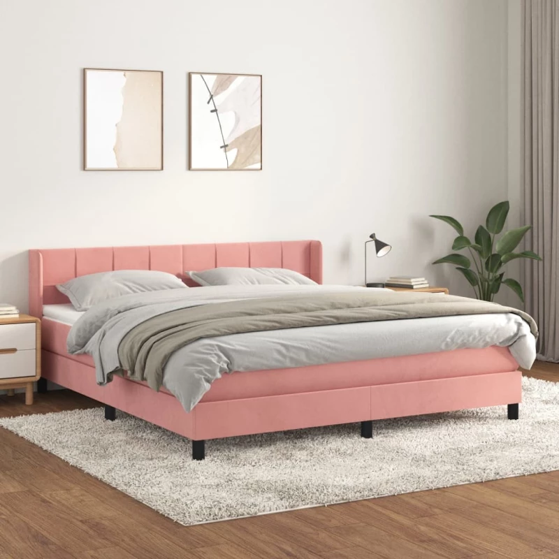 Κρεβάτι Boxspring με Στρώμα Ροζ 180x200 εκ. Βελούδινο Ροζ 3130978