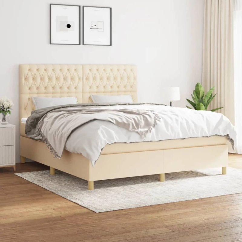 Κρεβάτι Boxspring με Στρώμα Κρεμ 180x200 εκ. Υφασμάτινο Κρεμ 3142598