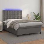 Κρεβάτι Boxspring με Στρώμα & LED Γκρι 140x200 εκ. Συνθ. Δέρμα Γκρι 3135949