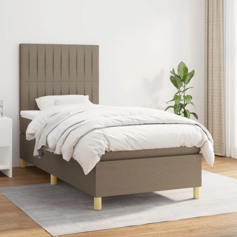Κρεβάτι Boxspring με Στρώμα Taupe 90x190 εκ.Υφασμάτινο μπεζ-γκρι 3142461