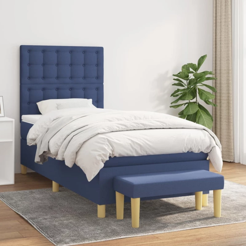 Κρεβάτι Boxspring με Στρώμα Μπλε 80x200 εκ. Υφασμάτινο Μπλε 3137435