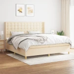 Κρεβάτι Boxspring με Στρώμα Κρεμ 200x200 εκ. Υφασμάτινο Κρεμ 3132342