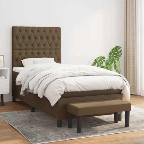 Κρεβάτι Boxspring με Στρώμα Σκούρο Καφέ 100x200 εκ. Υφασμάτινο Καφέ 3136816