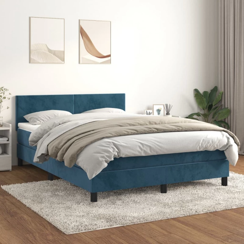 Κρεβάτι Boxspring με Στρώμα Σκούρο Μπλε 140x190 εκ. Βελούδινο Μπλε 3141183