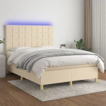 Κρεβάτι Boxspring με Στρώμα & LED Κρεμ 140x200 εκ. Υφασμάτινο Κρεμ 3135442