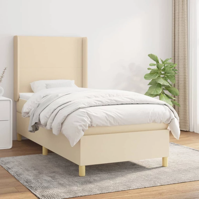 Κρεβάτι Boxspring με Στρώμα Κρεμ 100 x 200 εκ. Υφασμάτινο Κρεμ 3131814