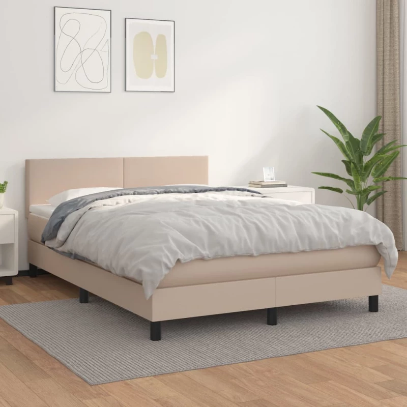 Κρεβάτι Boxspring με Στρώμα Καπουτσίνο 140x190εκ.από Συνθ.Δέρμα Καφέ 3141004