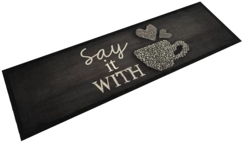 Χαλί Κουζίνας Πλενόμενο Μαύρο Επιγραφή Cup 45x150 εκ Βελούδο Μαύρο 4005593