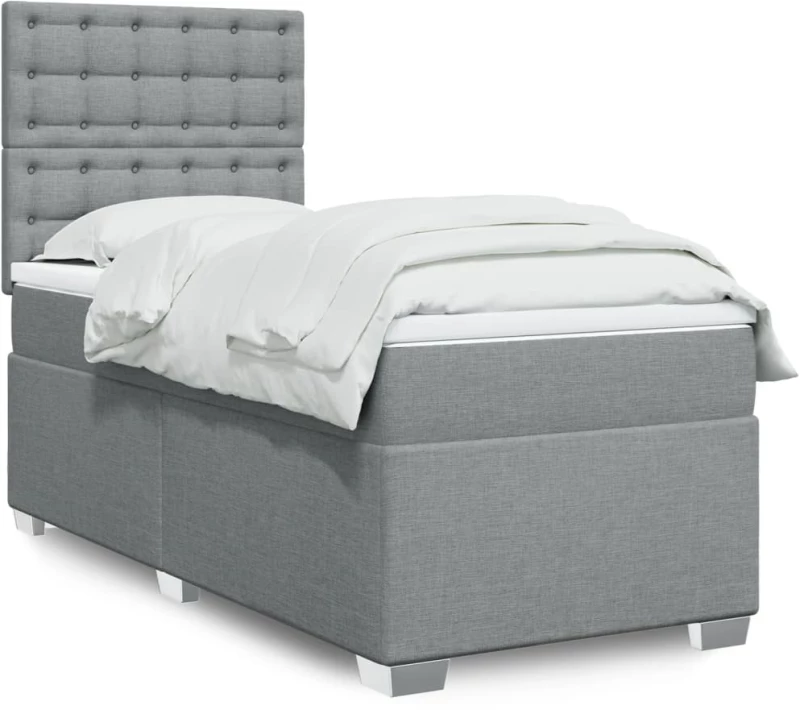 Κρεβάτι Boxspring με Στρώμα Ανοιχτό Γκρι 90x190 εκ. Υφασμάτινο Γκρι 3292657