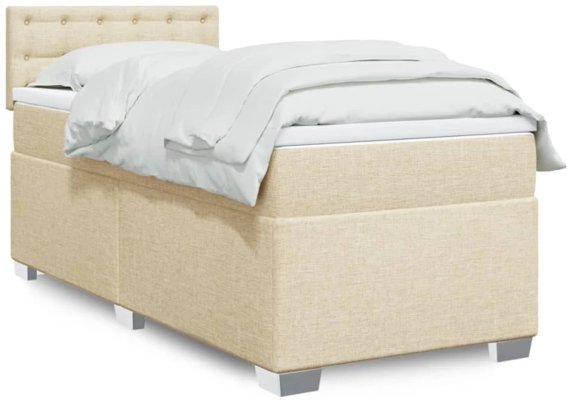 Κρεβάτι Boxspring με Στρώμα Κρεμ 100 x 200 εκ. Υφασμάτινο Κρεμ 3285818