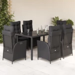 Σετ Τραπεζαρίας Κήπου 7 Τεμ. Μαύρο Συνθετικό Ρατάν με Μαξιλάρια Μαύρο 3213072