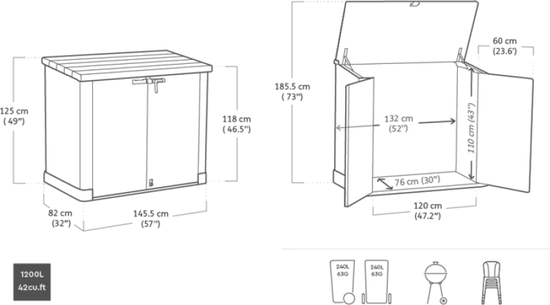 Πλαστική Αποθήκη Κήπου με Διπλή Πόρτα Store It Out max - Μ145,5xΠ82xΥ125cm