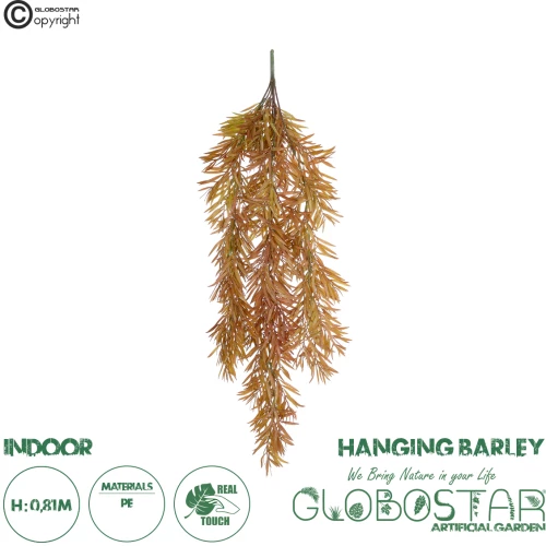 GloboStar® Artificial Garden HANGING BARLEY 20856 Τεχνητό Διακοσμητικό Κρεμαστό Φυτό Κριθάρι Μ26 x Π15 x Υ81cm