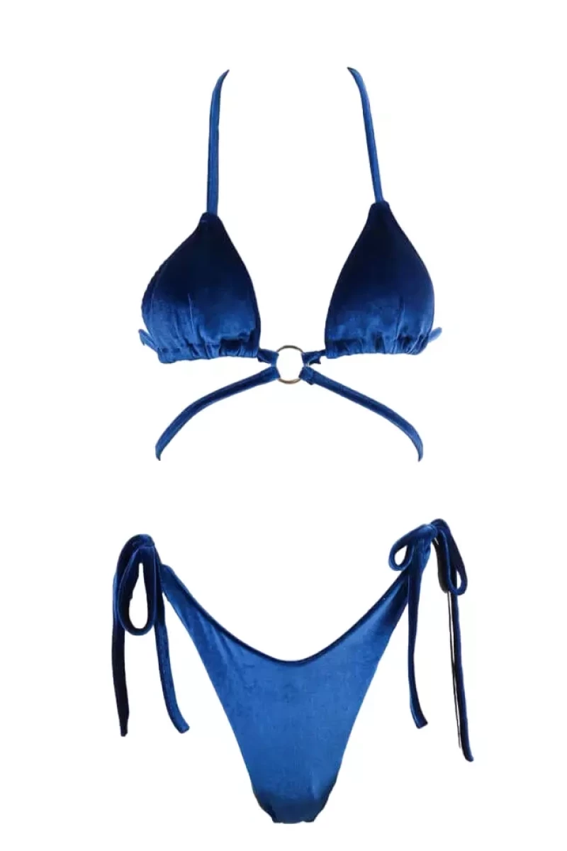 Gigi Bikinis - Μαγιό Σετ Μπικίνι Velvet Τριγωνάκι με Κρίκο 3862006 Μπλε