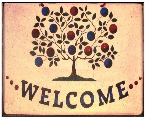 Vintage πίνακας χειροποίητος welcome με δέντρο 25x20 εκ