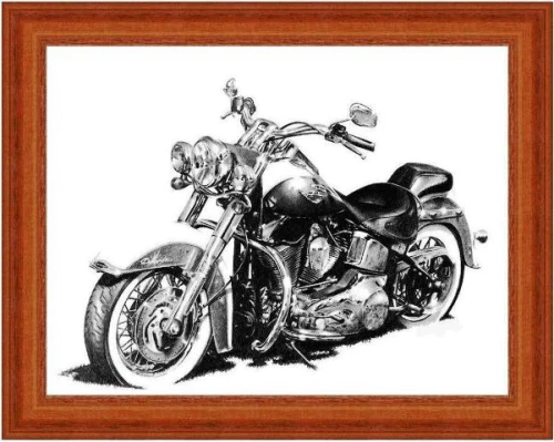 Vintage ασπρόμαυρος πίνακας χειροποίητος με ρετρό μοτοσυκλέτα