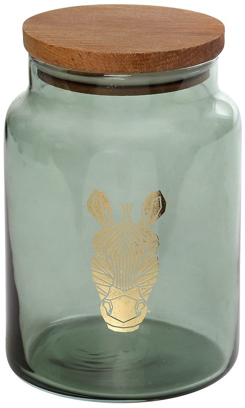 Jungle Zebra πράσινο δοχείο γυάλινο με καπάκι 10x14.5 εκ