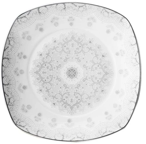 Πιάτο φρούτου λευκό τετράγωνο με γκρι σχέδια από πορσελάνη 19 εκ