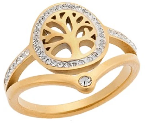 Δαχτυλίδι Senza Gold Plated Steel, Δέντρο της Ζωής με λευκές πέτρες
