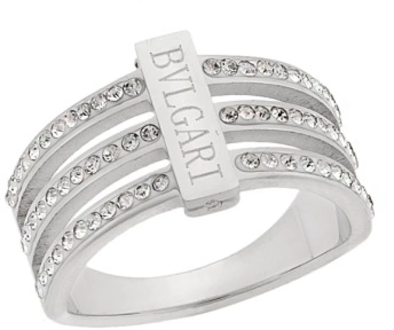 Δαχτυλίδι Senza Steel, Τύπου "Bulgari" με λευκές πέτρες