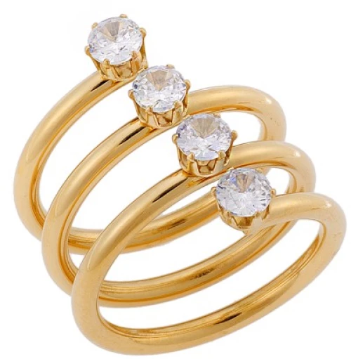 Δαχτυλίδι Senza Steel Gold Plated, φαρδύ με λευκές πέτρες