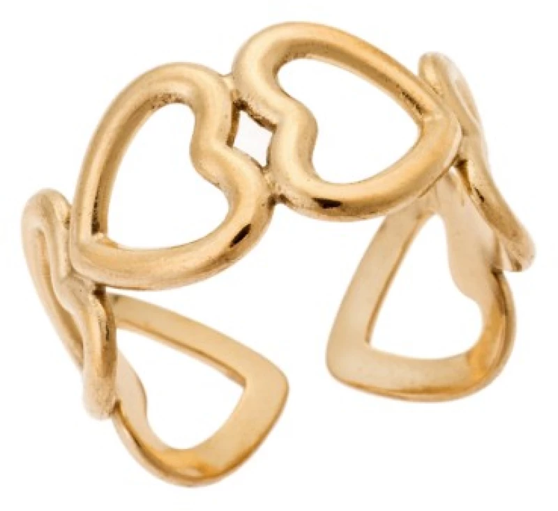 Δαχτυλίδι Senza Gold Plated Steel, με άνοιγμα και πολλές καρδιές