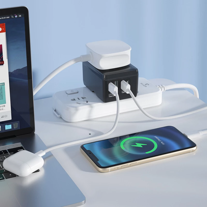 Techsuit Αντάπτορας Πρίζας Travel Adapter PD20W, 2 x USB, 2 x Type-C, EU, UK, AUS, US, Black (HHT203A)
