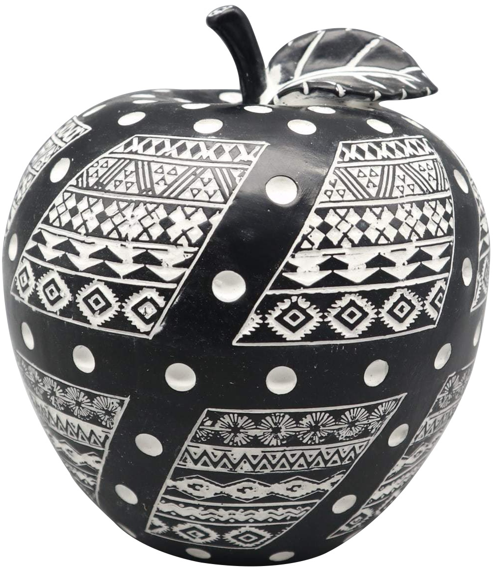 Ασπρόμαυρο επιτραπέζιο διακοσμητικό μήλο από πολυρεζίνη