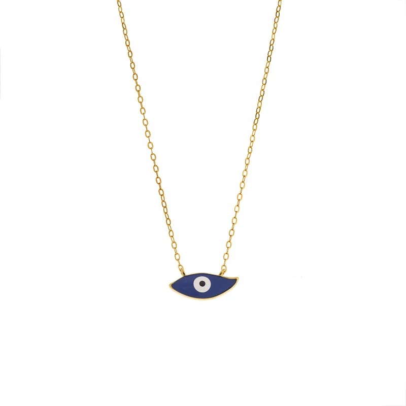 Κολιέ Senza Silver 925 Gold Plated, Ματάκι μπλε με σμάλτο