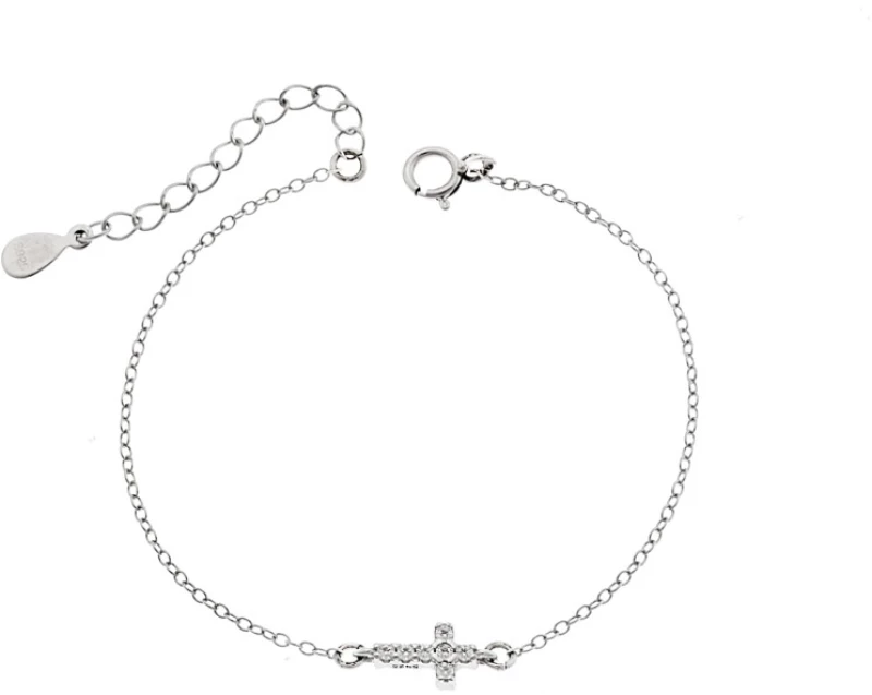Βραχιόλι Senza Silver 925, σταυρός με ζιργκόν διπλής όψης