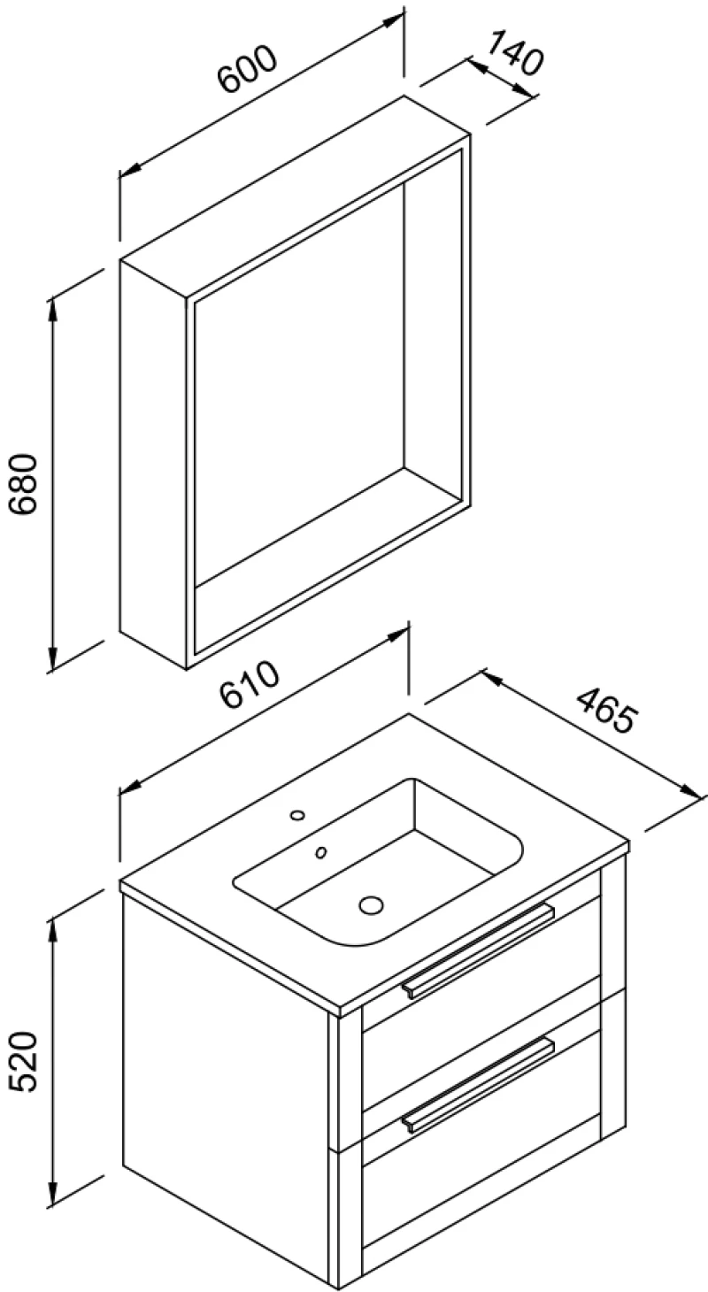 Σετ Έπιπλο Μπάνιου LAGUNA Λευκό MDF 18mm Λάκα 60 9SLAG060WHM