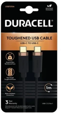 Καλώδιο Σύνδεσης USB 3.2 Duracell Braided Kevlar USB C σε USB C 1m Μαύρο