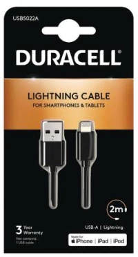 Καλώδιο Σύνδεσης USB 2.0 Duracell USB A σε MFI Lightning 2m Μαύρο