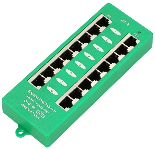 Extralink 8 Ports | Gigabit PoE Injector | Active, 8 Gigabit 802.3at/af ports, Mode A