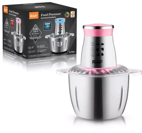 Raf Ηλεκτρικός Πολυκόφτης - Multi 1000W με Inox Κάδο 3L και 3 Ταχύτητες - Ασημί- Ροζ