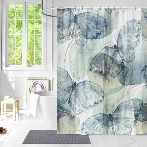 LINO ΚΟΥΡΤΙΝΑ ΜΠΑΝΙΟΥ PAPILIA 180X200 Blue, Gold, Grey 180Χ200