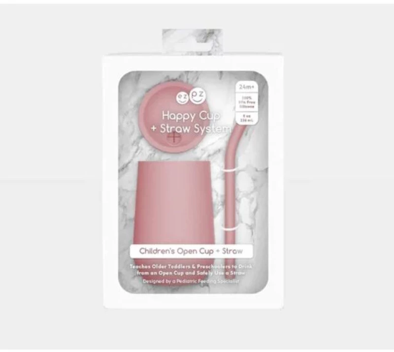 Ezpz Εκπαιδευτικό ποτήρι 24+ μηνών HappyCup + καλαμάκι Blush