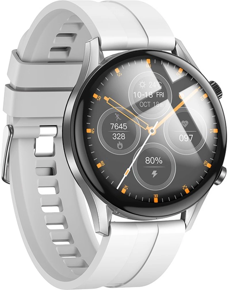 Smartwatch Hoco Y7 Pro IP67            με Δυνατότητα Κλήσεων Silicon Band Ασημί