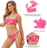 Hot Pink Custom High Quality Beautiful Lingerie Lace Bra Set With Steel ring