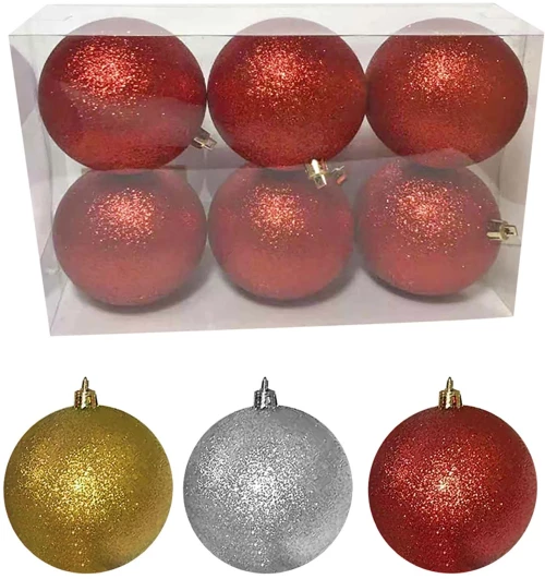 Μπάλα glitter πακ=6τεμ φ8 8cm Xmasfest 1131716 - ΚΟΚΚΙΝΟ