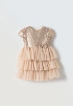 Φόρεμα κοντομάνικο κορίτσι "Party dress" μπεζ (Μπεζ)