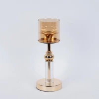 Κηροπήγιο Μεταλλικό 752-24091 12x37cm Gold Estheti Home Μέταλλο,Γυαλί