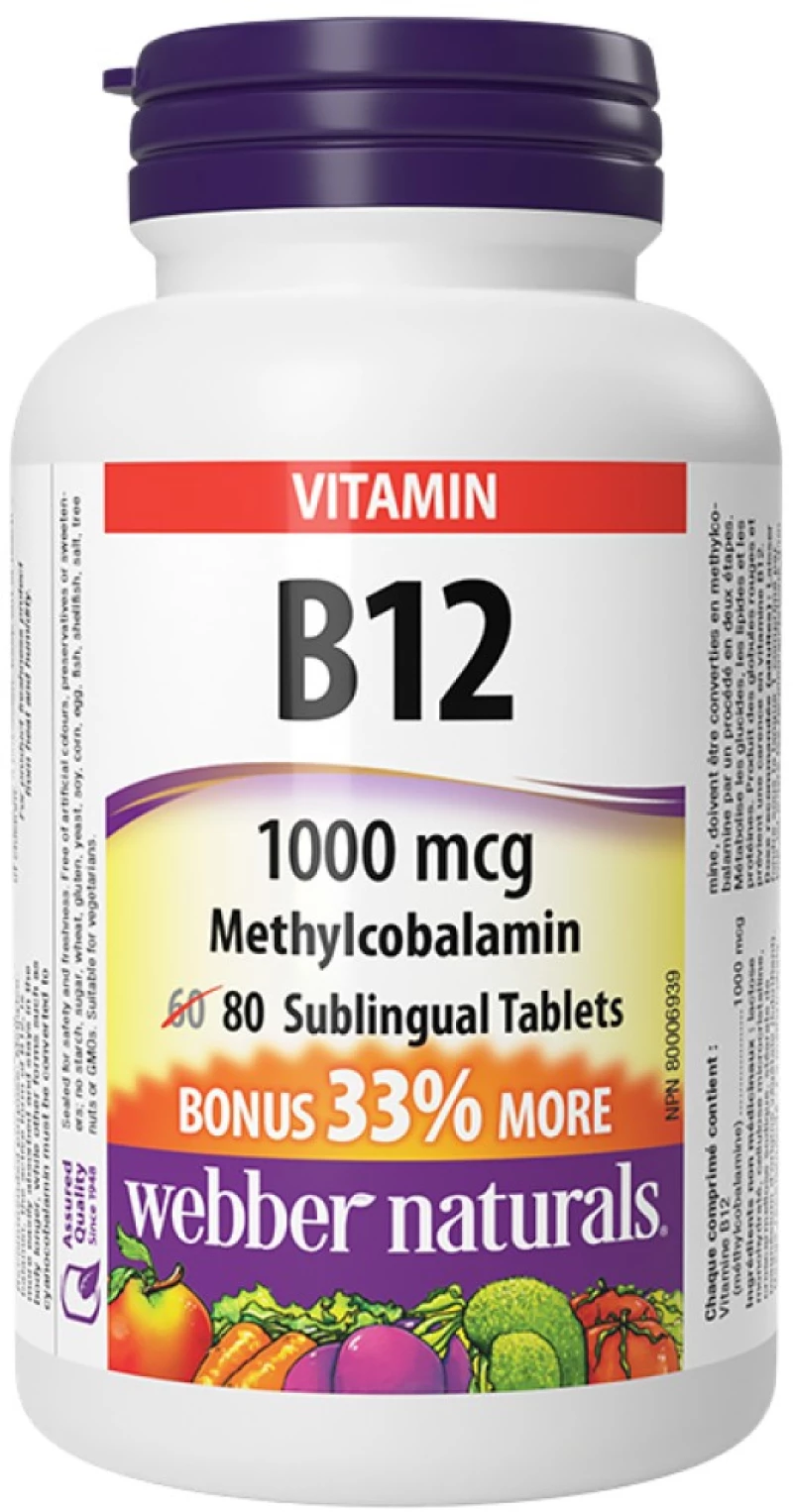 Webber Naturals Vitamin B12 Methylcobalamin 1000 mcg [80 Υπογλώσσια δισκία]