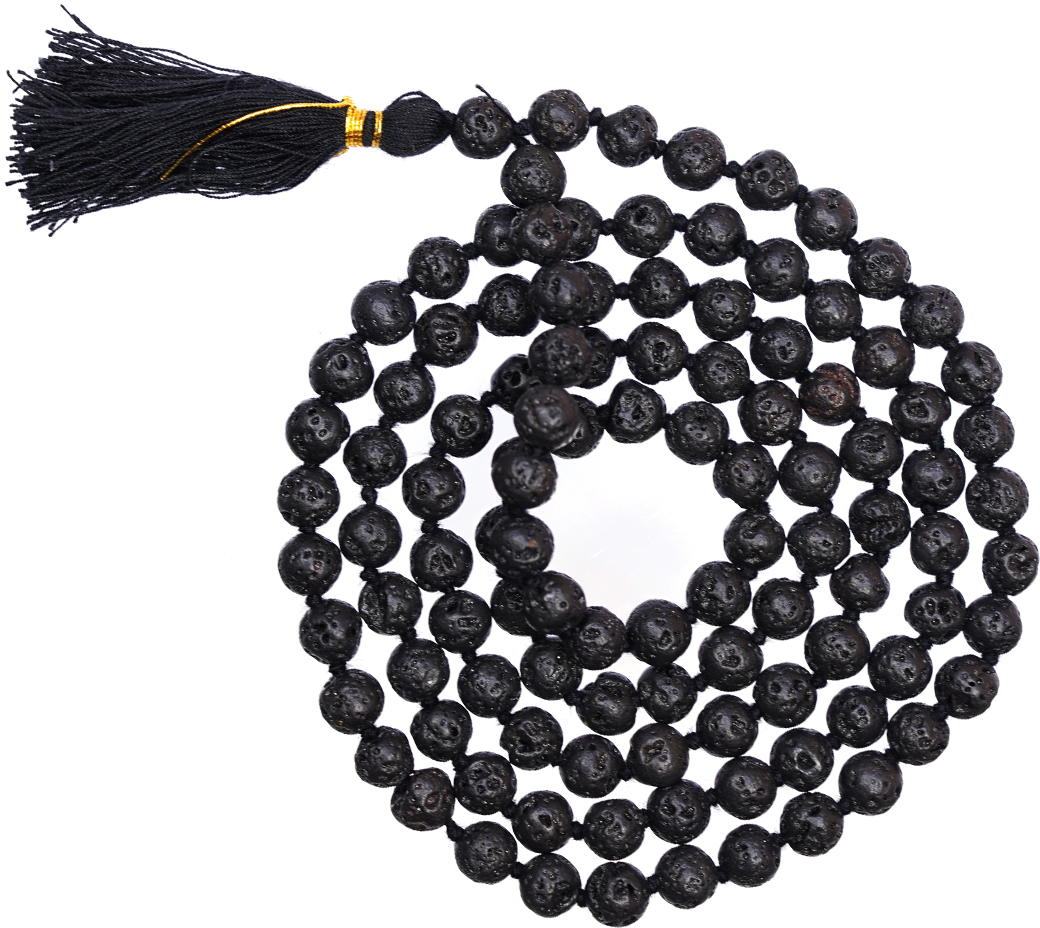 Χειροποίητο Mala Διαλογισμού από 108 λίθους Μαύρης Λάβας (Lavastone)