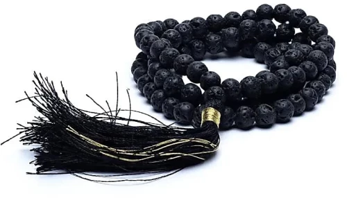 Χειροποίητο Mala Διαλογισμού από 108 λίθους Μαύρης Λάβας (Lavastone)